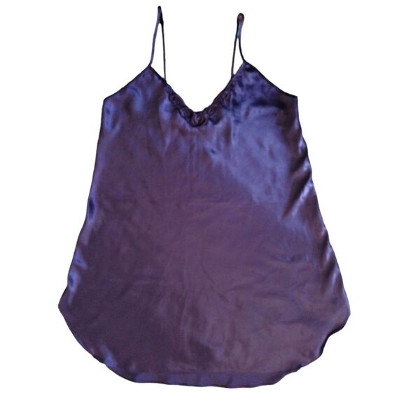 Vintage 80s Purple Satin Floral Applique Chemise Mini Slip Dress Medium - Picture 3 of 16
